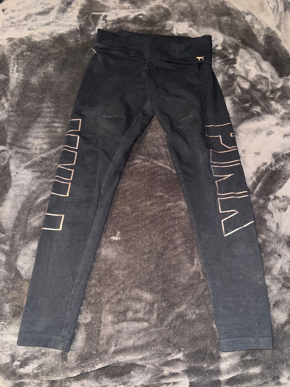 PINK Victoria's Secret Yoga Leggings Medium Black Cotton Blend Rose Gold Logo